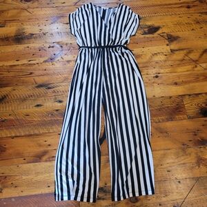 Flowy Black and White Striped Jumpsuit